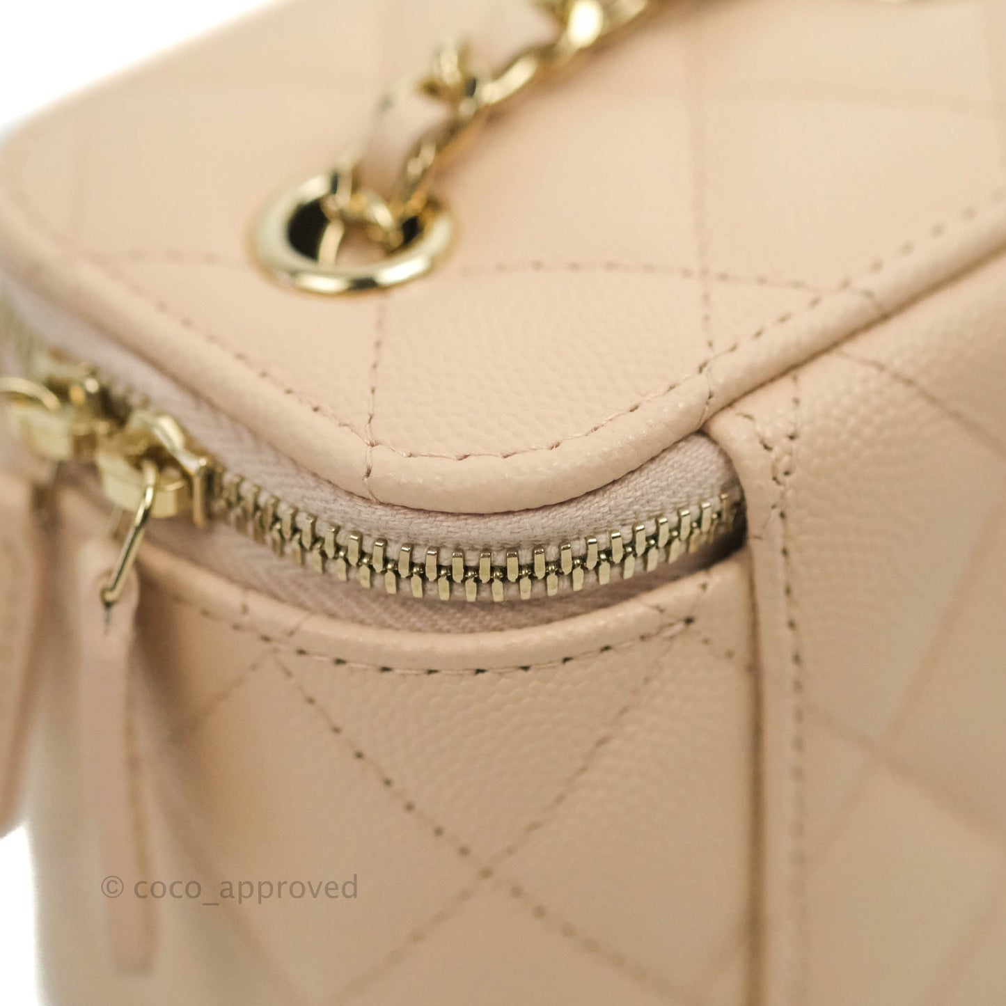 Chanel Classic Mini Vanity With Chain Light Beige Caviar Gold Hardware