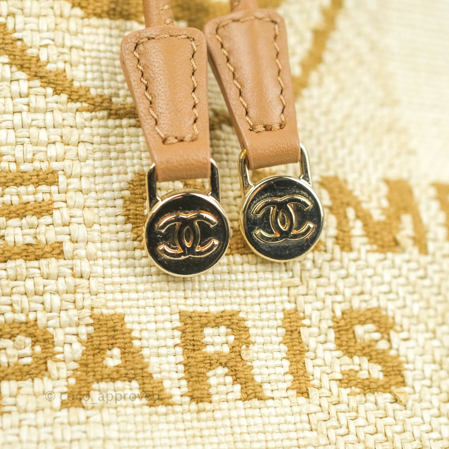 Chanel Raffia Canvas Deauville Drawstring Bucket Bag Brown Gold Hardware