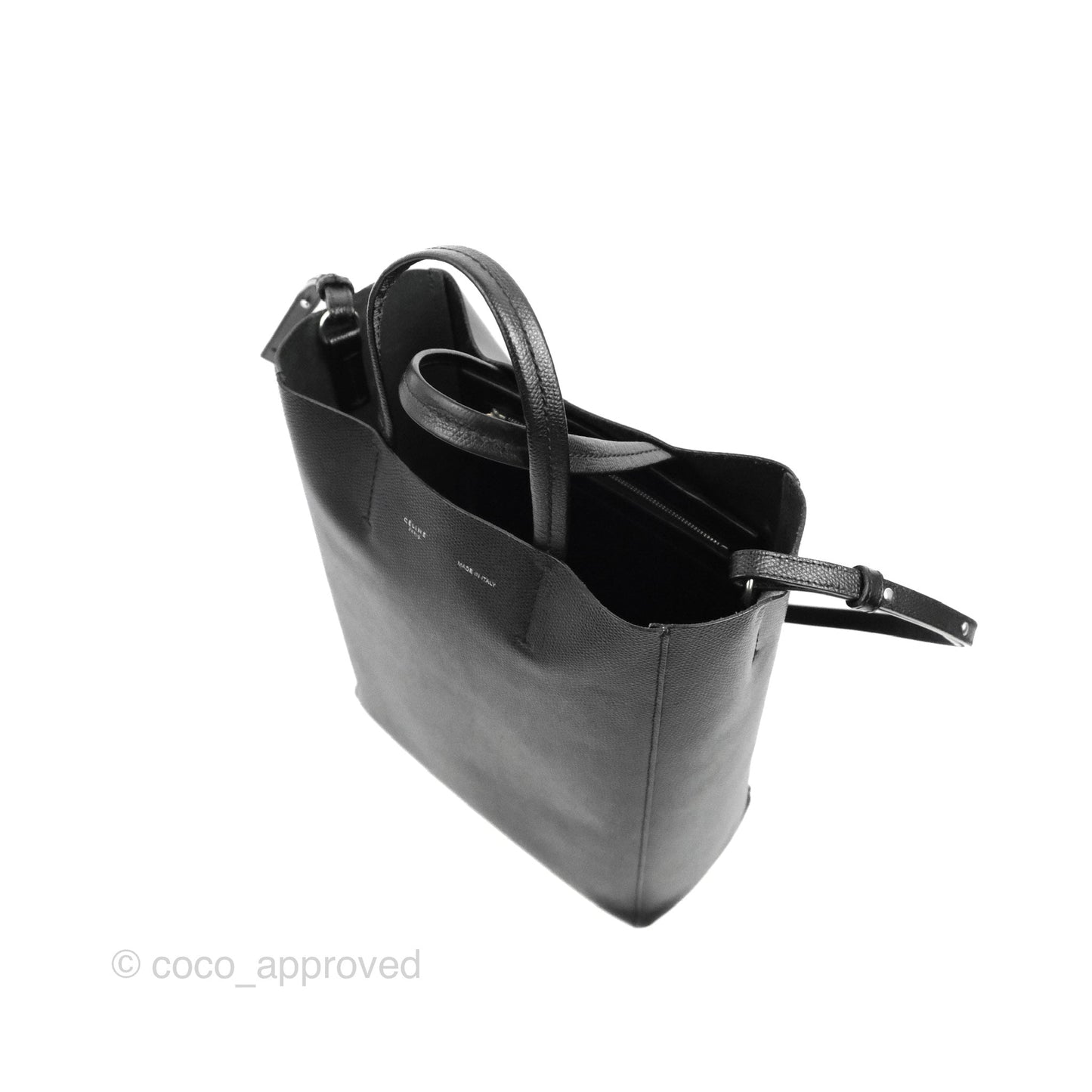 Celine Small Vertical Cabas Tote Black Grained Calfskin Silver Hardware