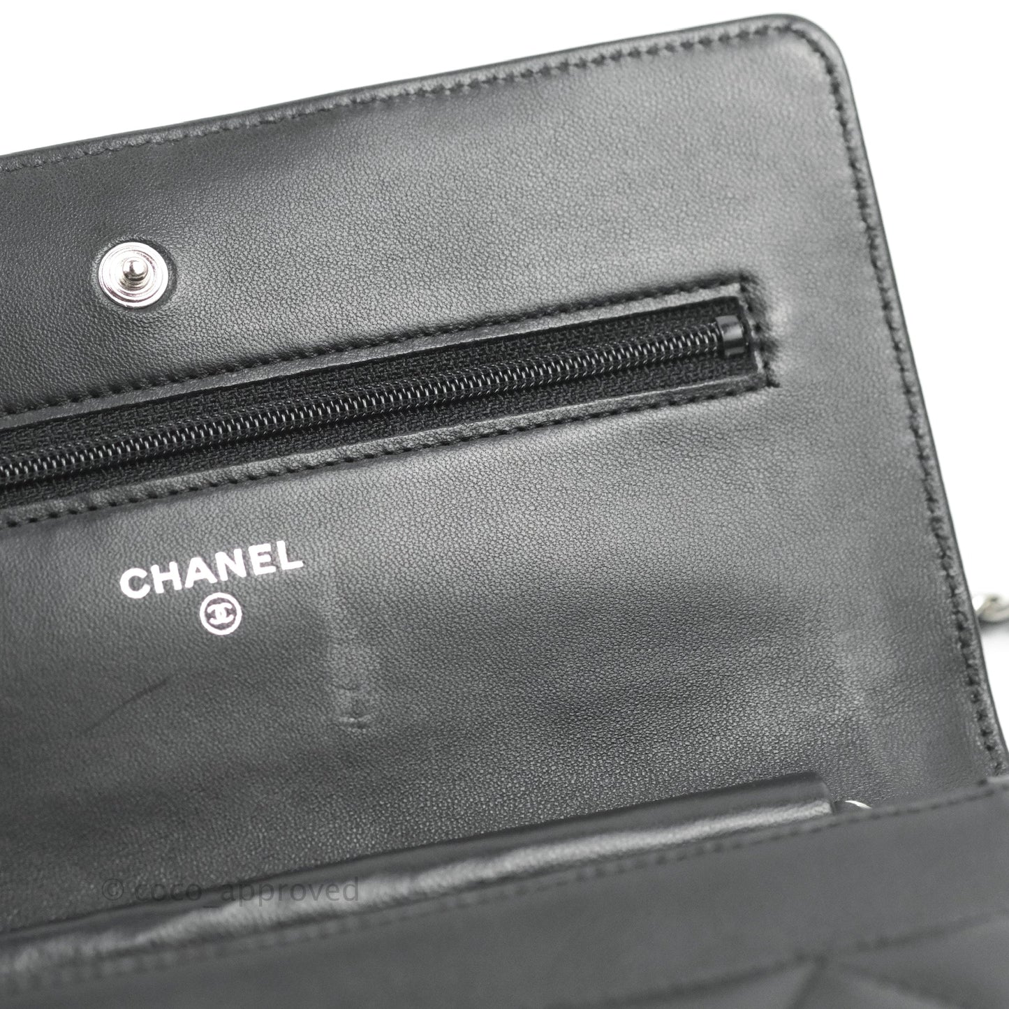 Chanel Quilted Wallet on Chain WOC Black Lambskin Silver Hardware