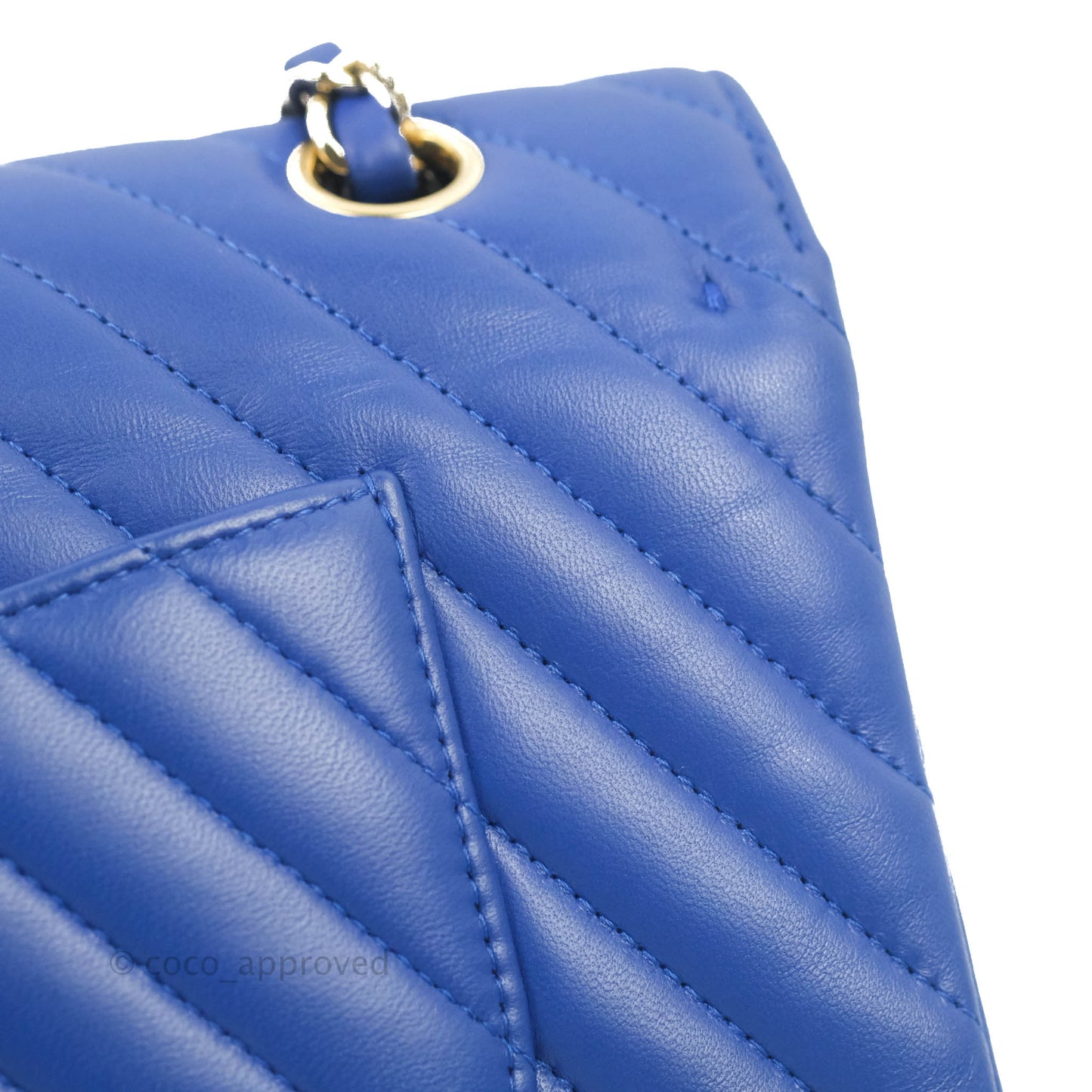 Chanel Classic M/L Medium Chevron Double Flap Blue Lambskin Gold Hardware
