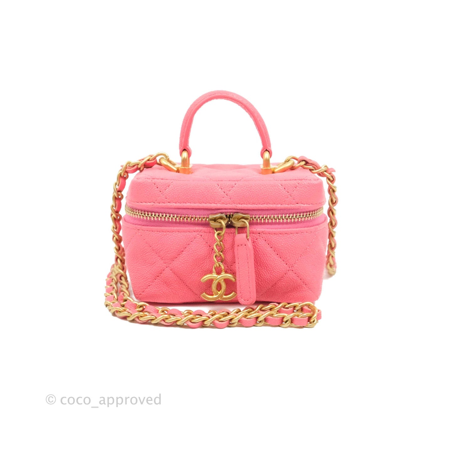 Chanel Quilted Mini Top Handle Vanity With Chain Pink Caviar Aged Gold Hardware