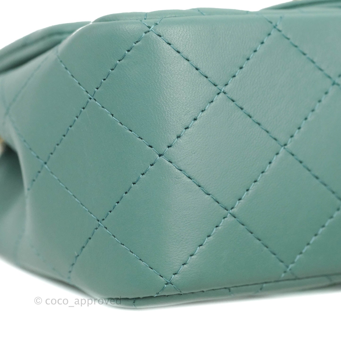 Chanel Mini Square Teal Green Lambskin Gold Hardware