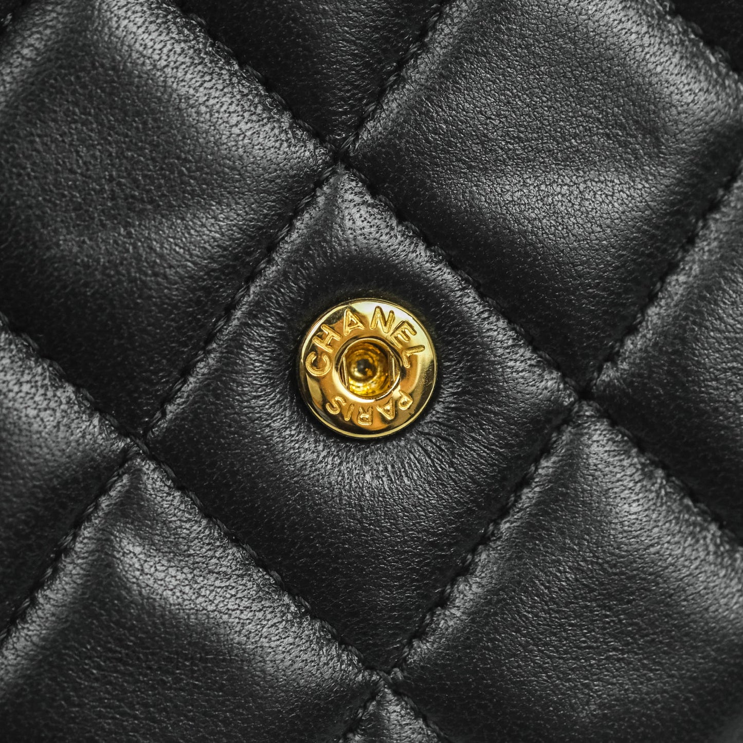 Chanel Mini Handle Flap Coin Purse With Chain Black Lambskin Gold Hardware