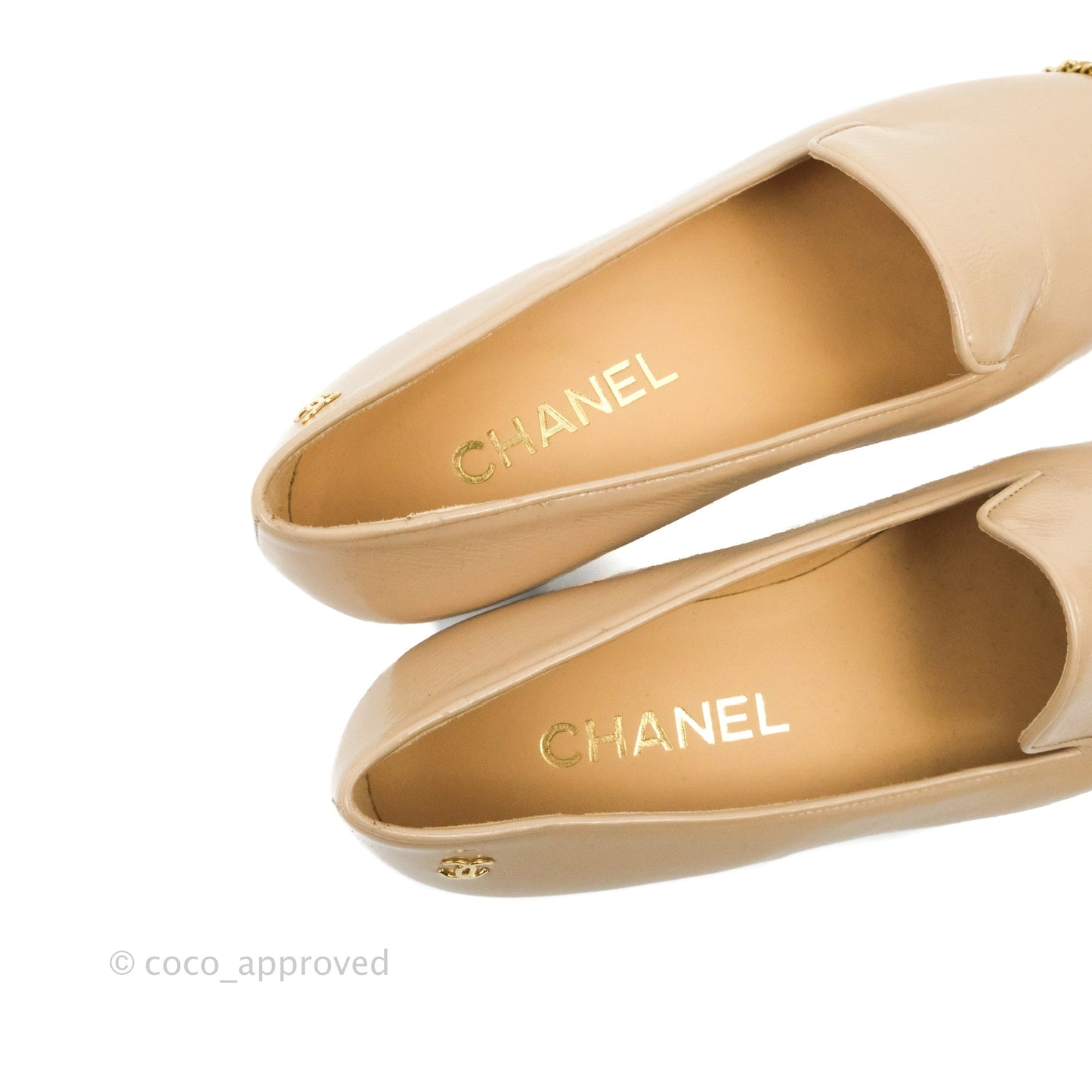 Chanel Beige Black Chain Details Loafers 35.5