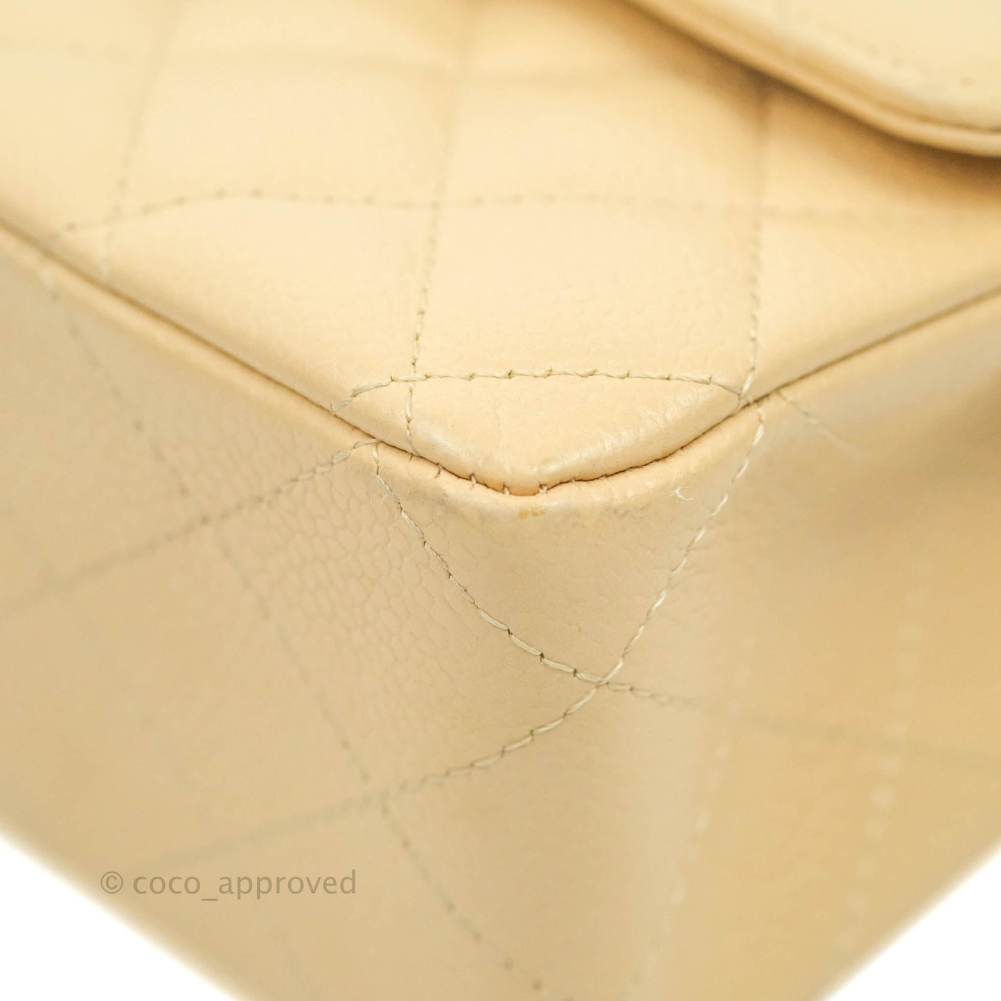 Chanel Classic M/L Medium Flap Quilted Beige Caviar Silver Hardware