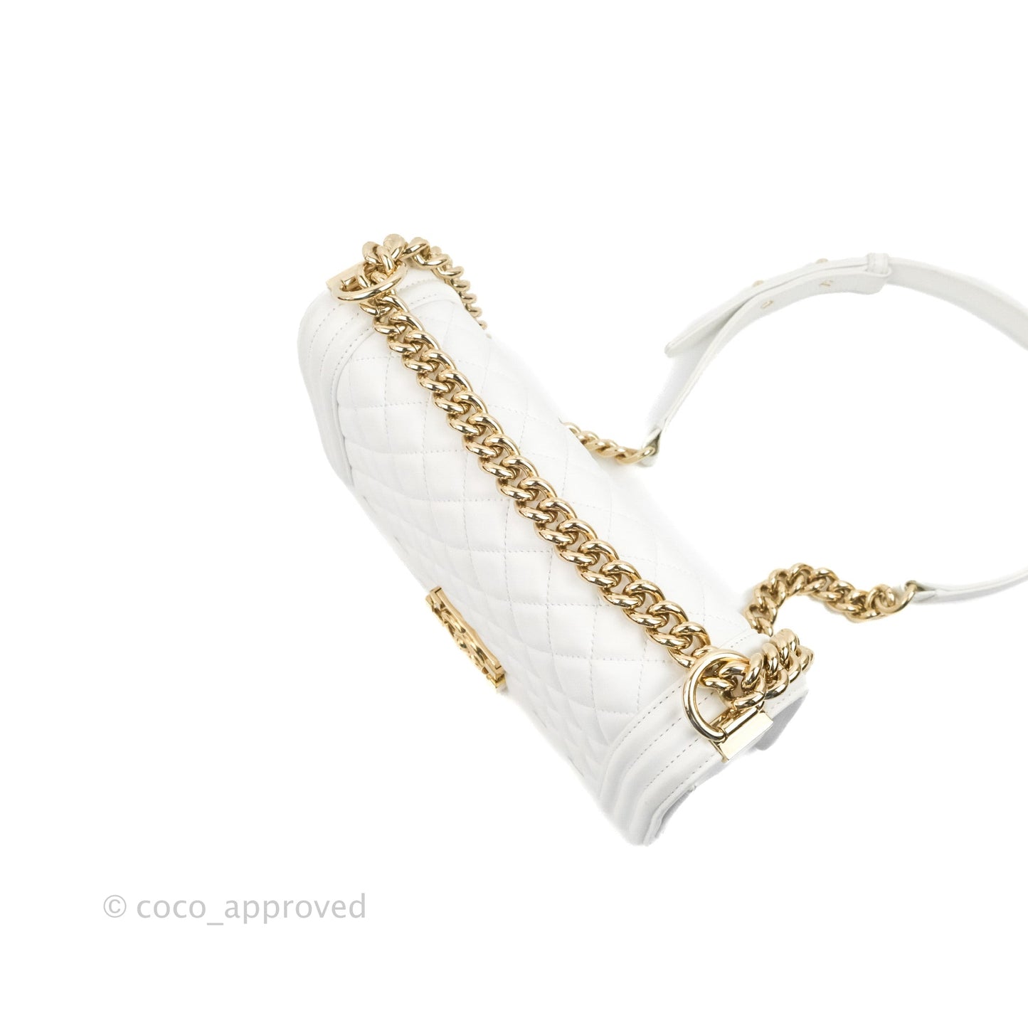 Chanel Quilted Medium Boy White Calfskin Gold Hardware
