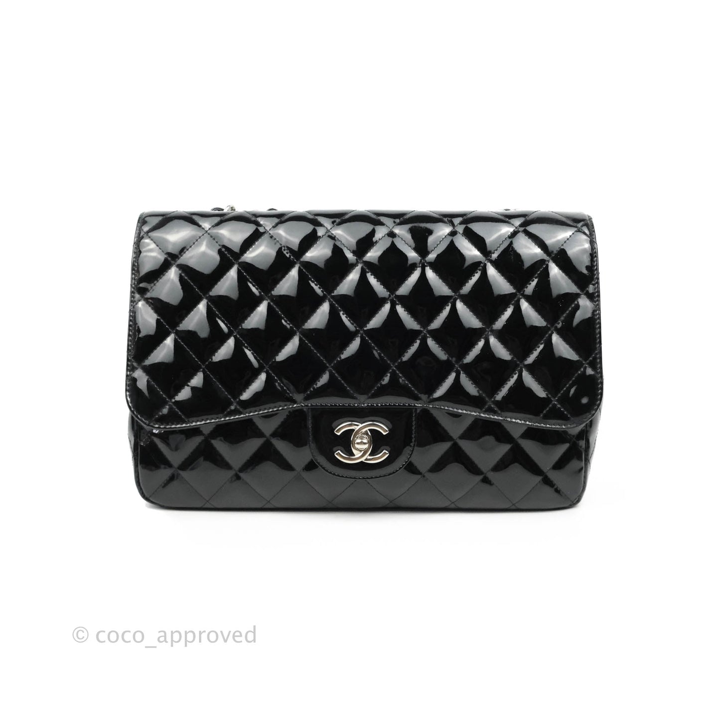 Chanel Jumbo Single Flap Black Patent Silver Hardware⁣⁣