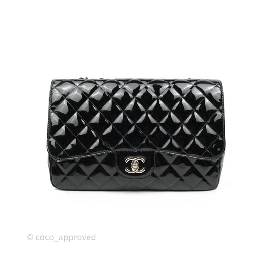 Chanel Jumbo Single Flap Black Patent Silver Hardware⁣⁣