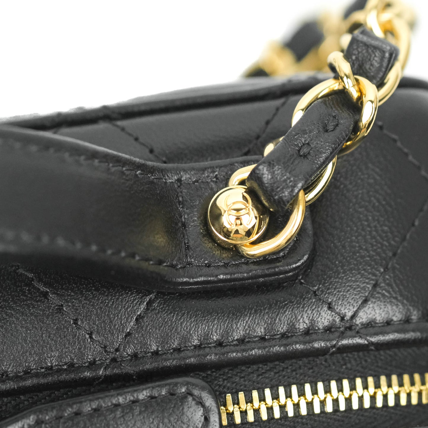 Chanel Quilted Golden Plate Vanity Case Black Lambskin Gold Hardware