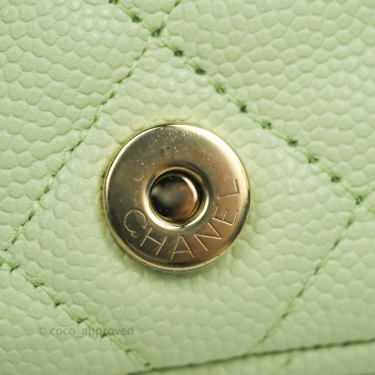 Chanel Mini Card Holder Chain Belt Bag Light Green Caviar Gold Hardware 21B