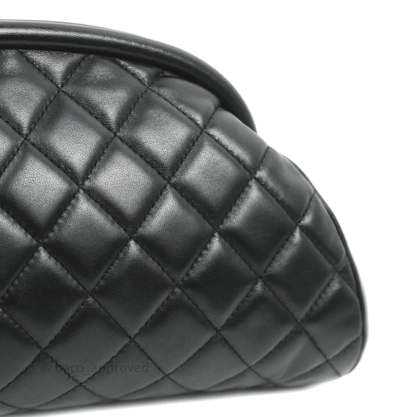 Chanel Quilted Timeless Kisslock Clutch Black Lambskin Silver Hardware