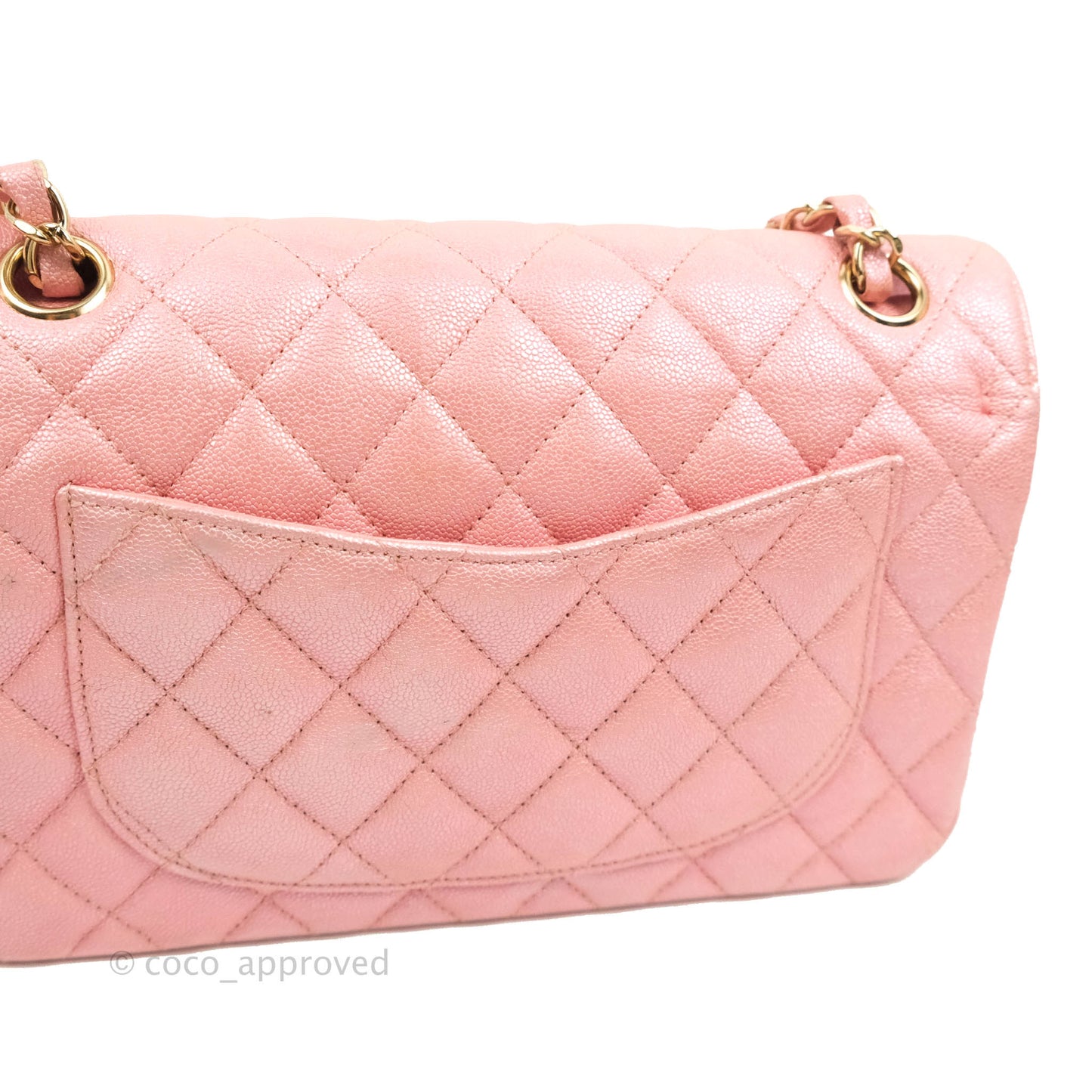 Chanel Small Classic Quilted Flap Iridescent Pink Caviar Gold Hardware 19S
