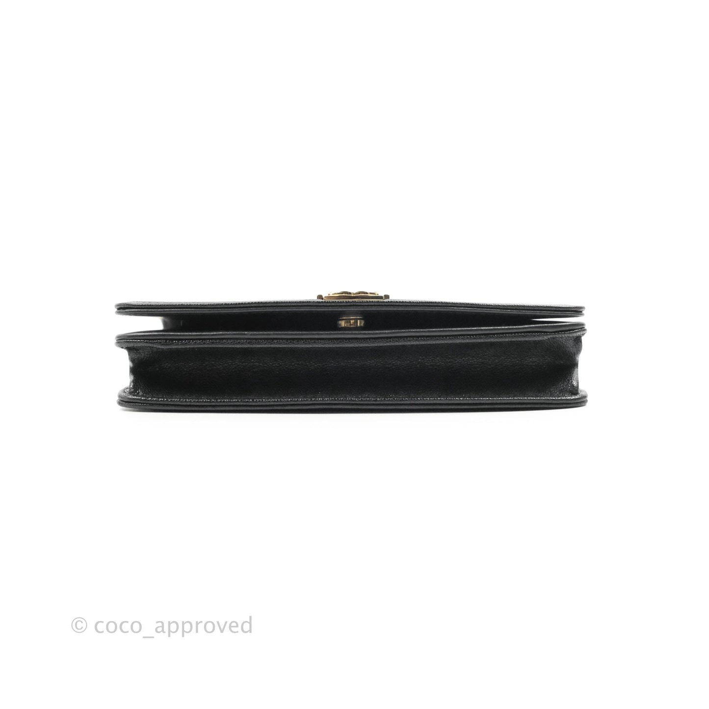 Chanel Chevron Boy Wallet On Chain Black Caviar Gold Hardware