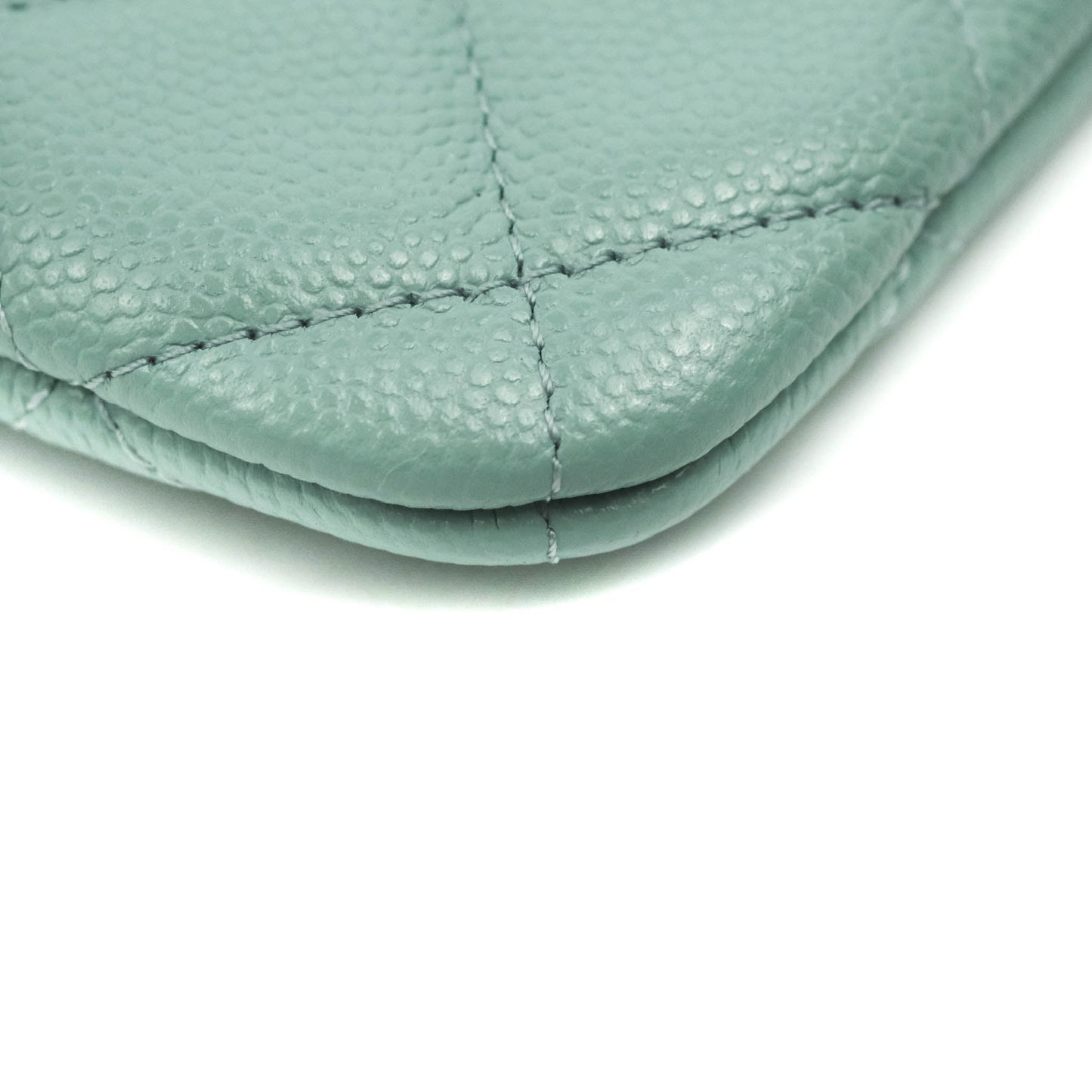 Chanel Mini Quilted O Case Tiffany Blue Caviar Gold Hardware