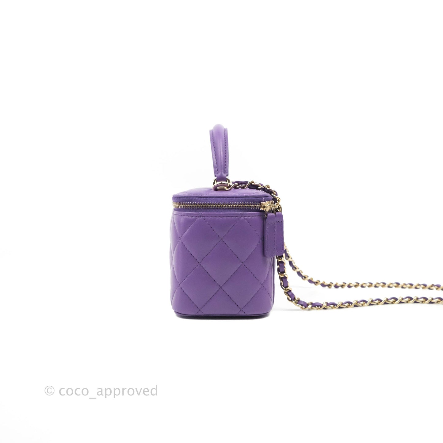 Chanel Classic Vanity Rectangular Top Handle With Chain Purple Lambskin Gold Hardware