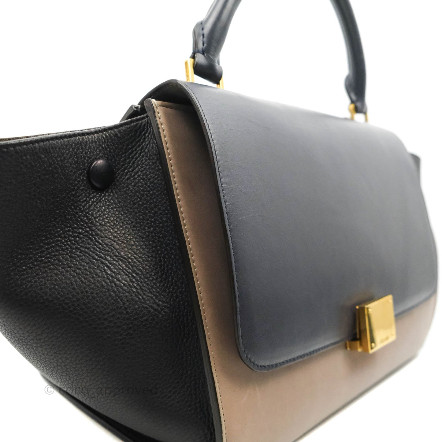 Celine Sleek Calfskin Small Tri-Color Trapeze Dark Blue