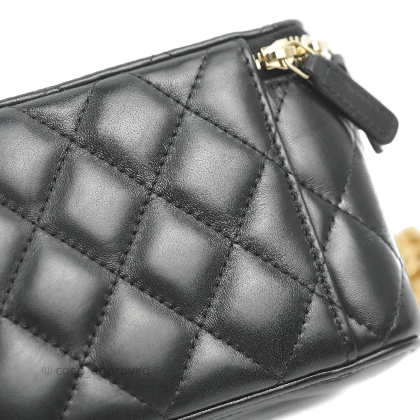 Chanel Vanity with Adjustable Chain Black Lambskin Aged Gold Hardware 22K