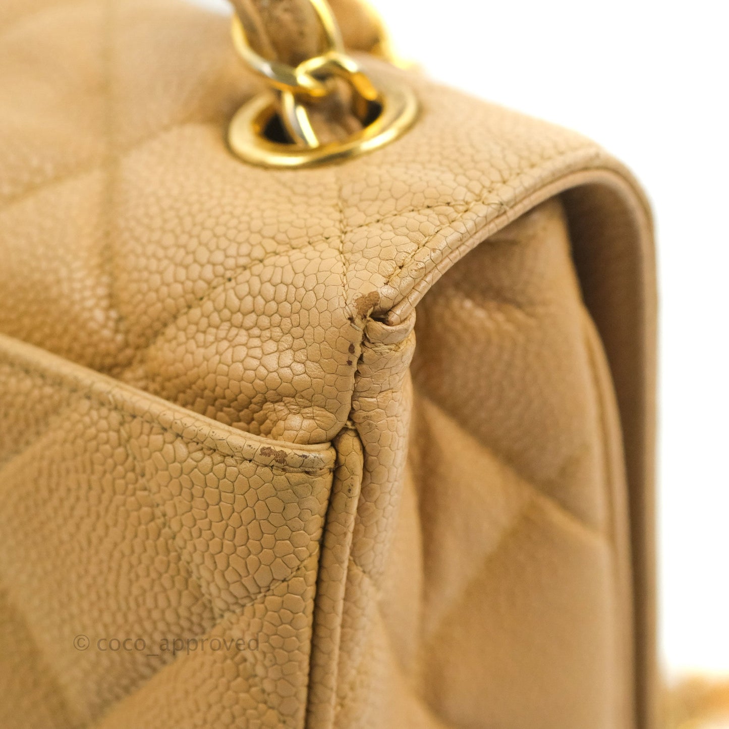 Chanel Vintage CC Large Square Flap Bag Beige Caviar 24K Gold Hardware