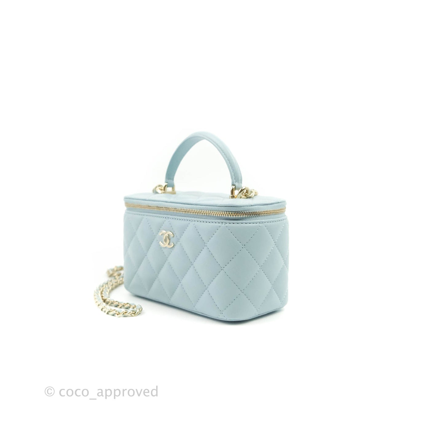 Chanel Vanity Rectangular Top Handle Light Blue Lambskin Gold Hardware