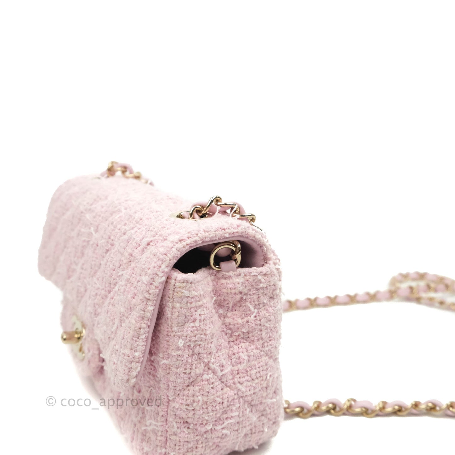 Chanel Classic Mini Rectangular Flap Pink Tweed Gold Hardware