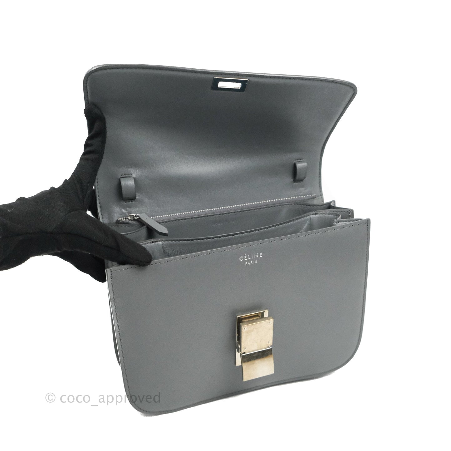 Celine Medium Classic Box Flap Grey Calfskin
