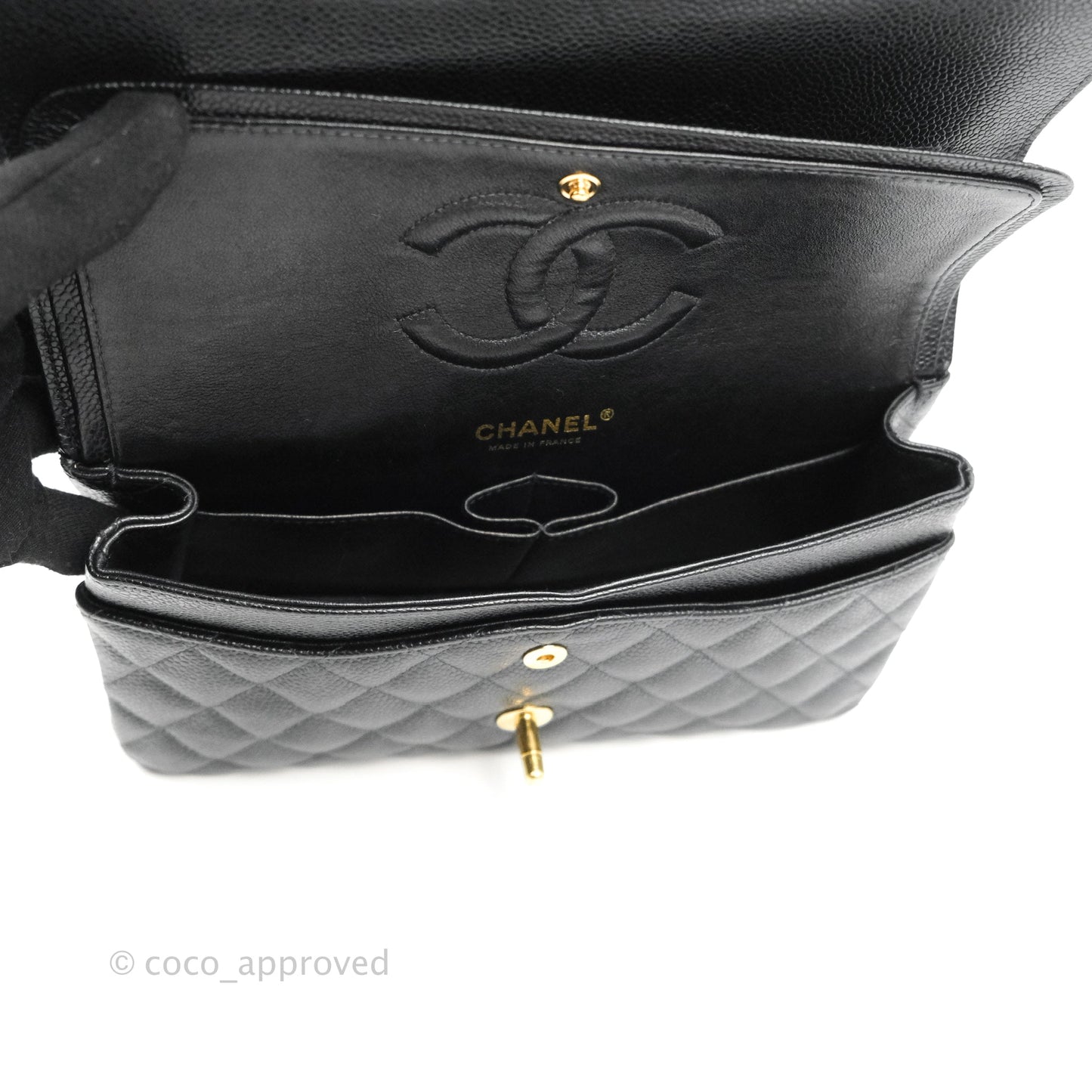 Chanel Classic M/L Medium Flap Quilted Black Caviar 24K Gold Hardware