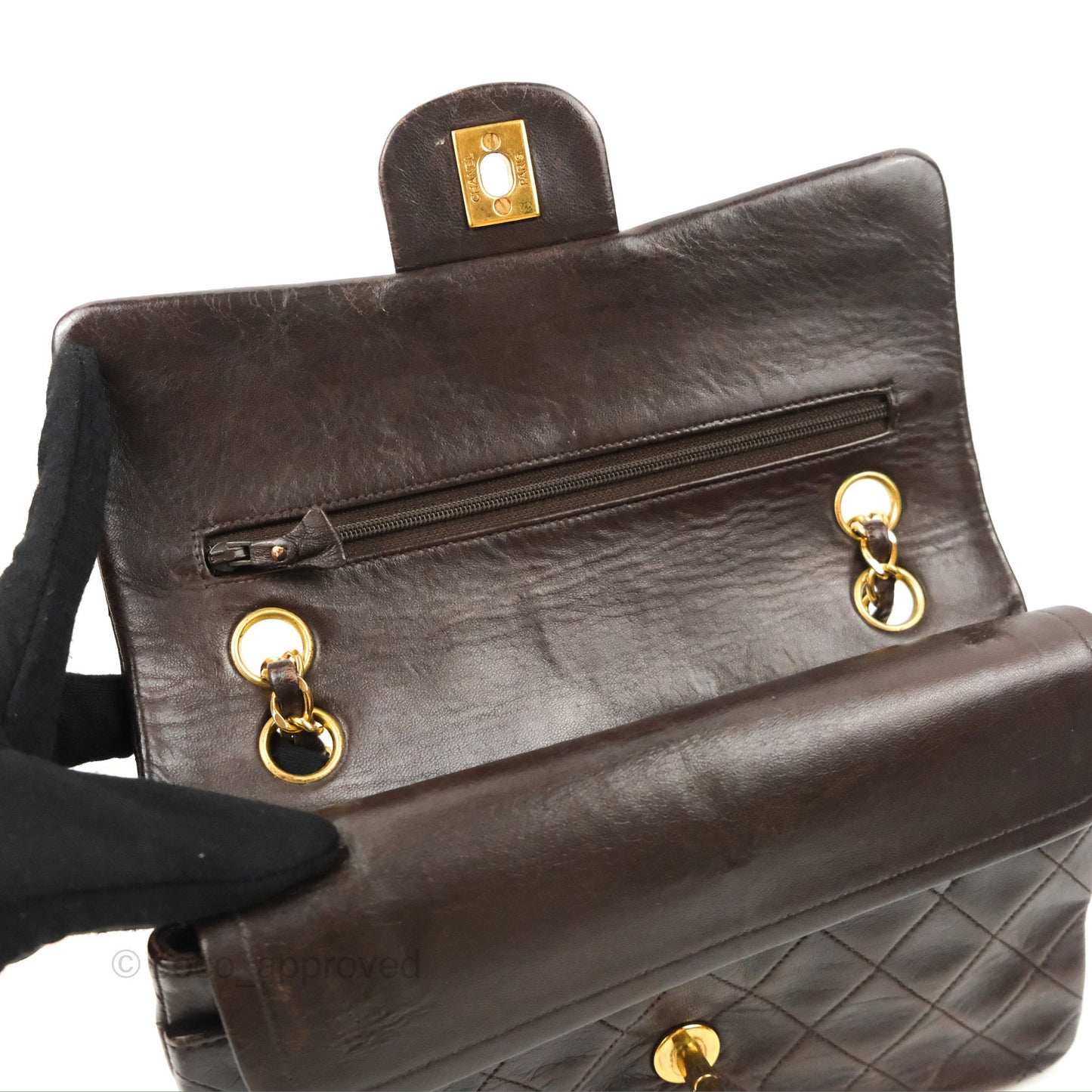 Chanel Vintage Small Classic Flap Brown Lambskin 24K Gold Hardware