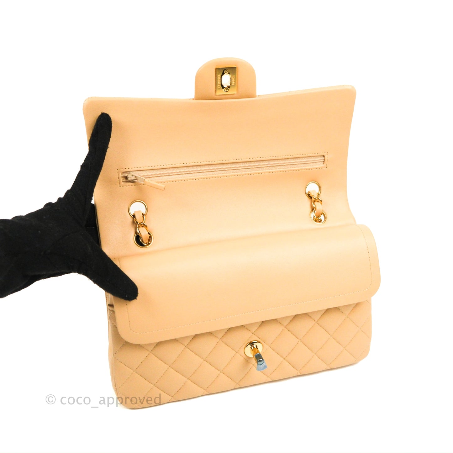 Chanel Classic M/L Medium Flap Quilted Beige Lambskin Gold Hardware