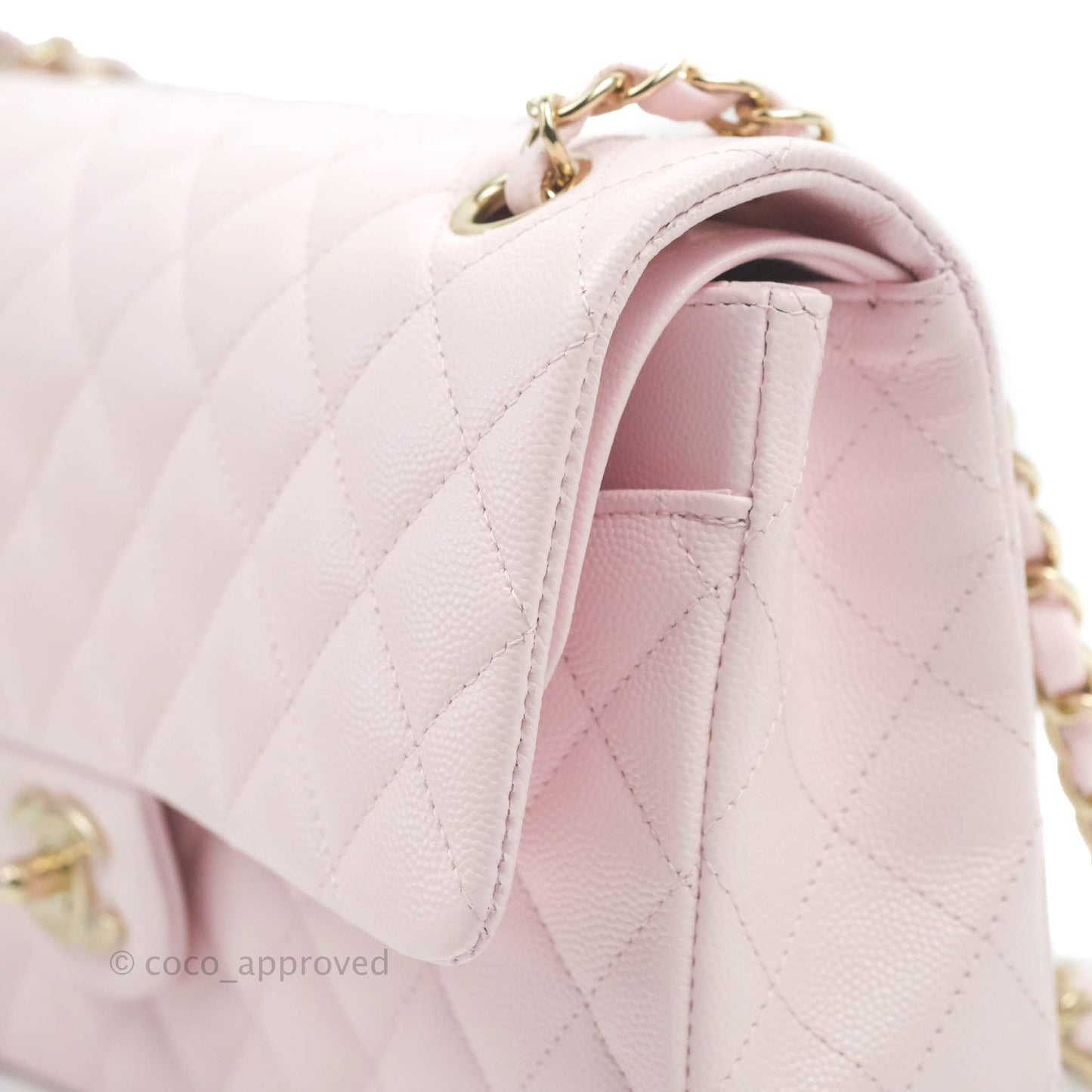 Chanel Classic M/L Medium Flap Quilted Pink Caviar Gold Hardware 22P