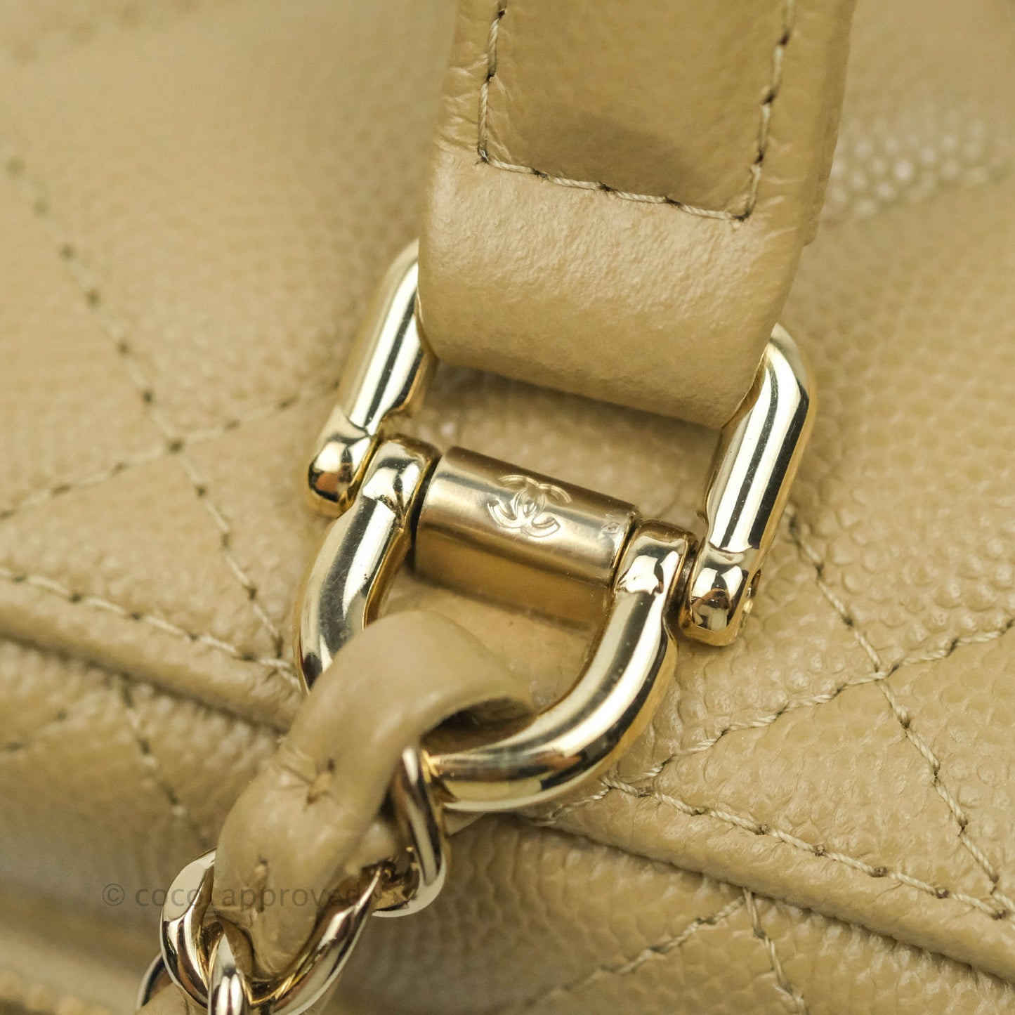 Chanel Small Quilted Top Handle Vanity Case Dark Beige Caviar Gold Hardware