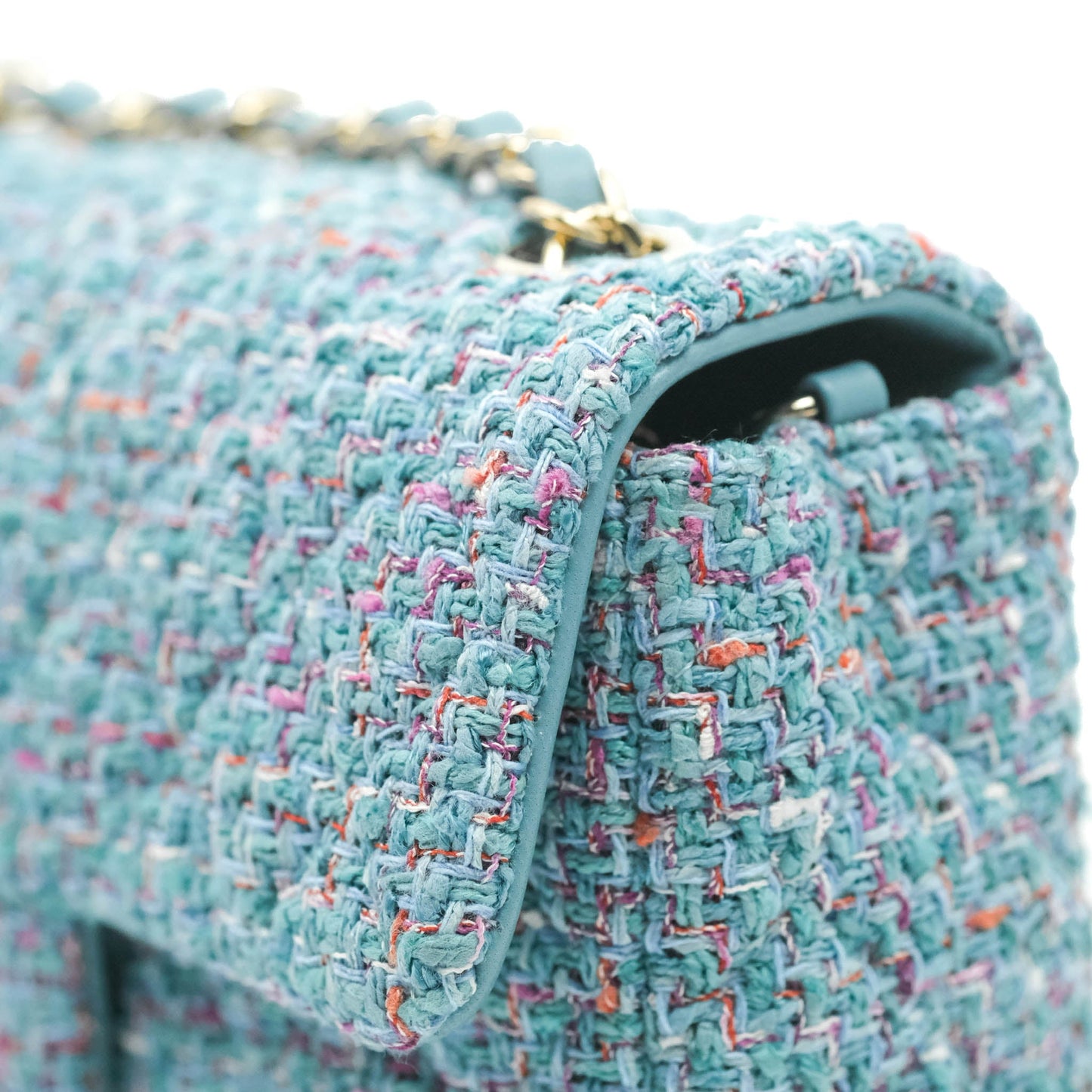 Chanel Quilted Mini Rectangular Flap Blue Tweed Gold Hardware