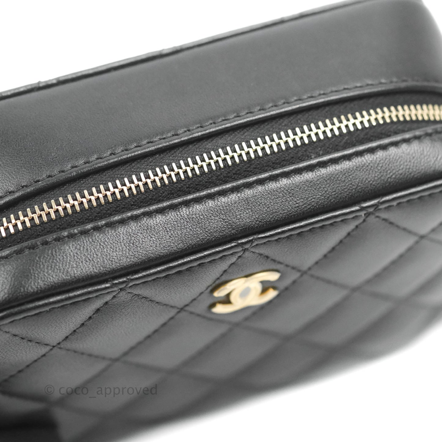 Chanel Mini Pearl Crush Quilted Camera Case Black Lambskin Aged Gold Hardware