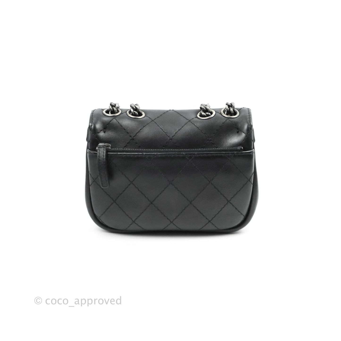 Chanel Flat Quilted Small Messenger Bag Black Calfskin Ruthenium Hardware