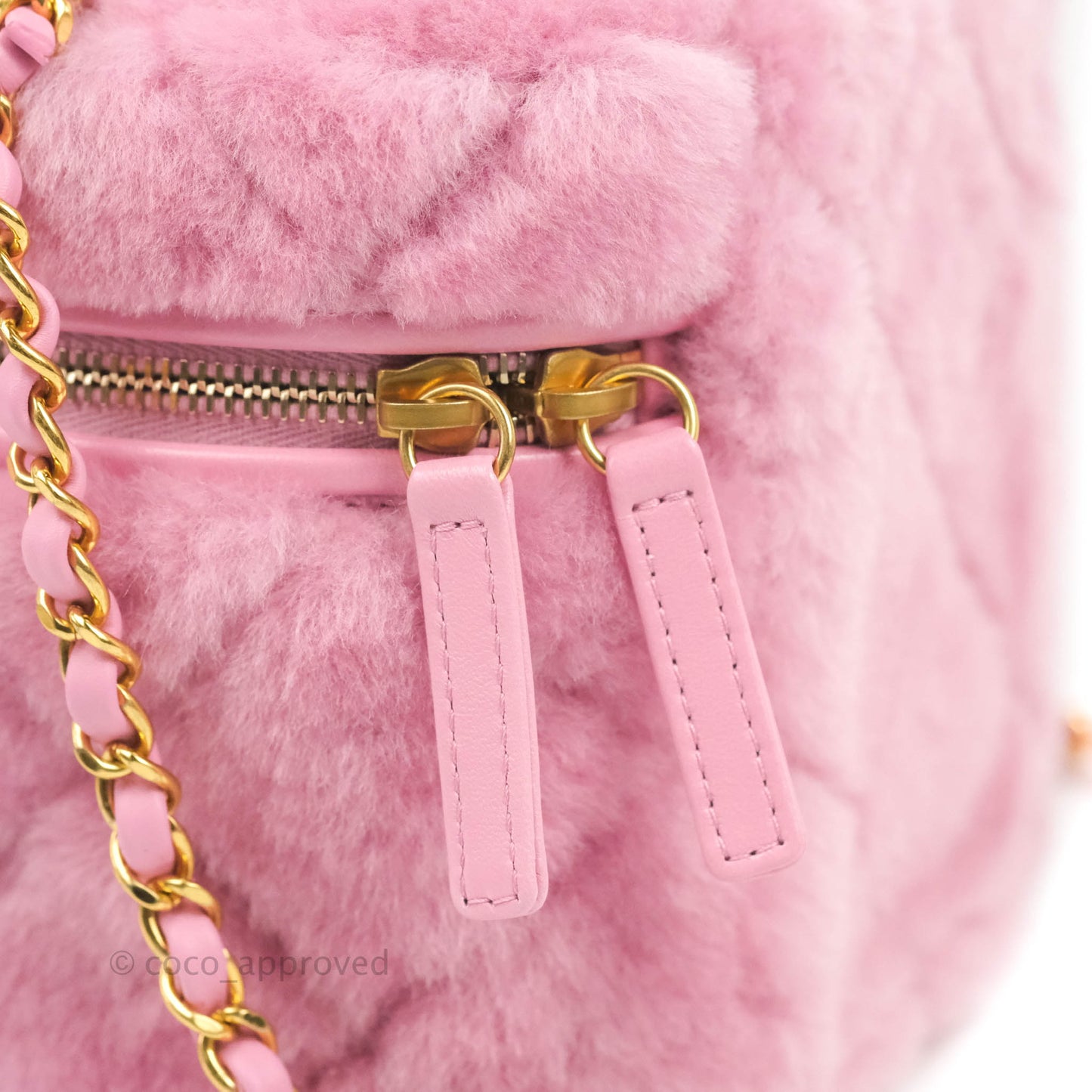 Chanel Small Vanity Case Pink Shearling Lambskin Gold Hardware 22A