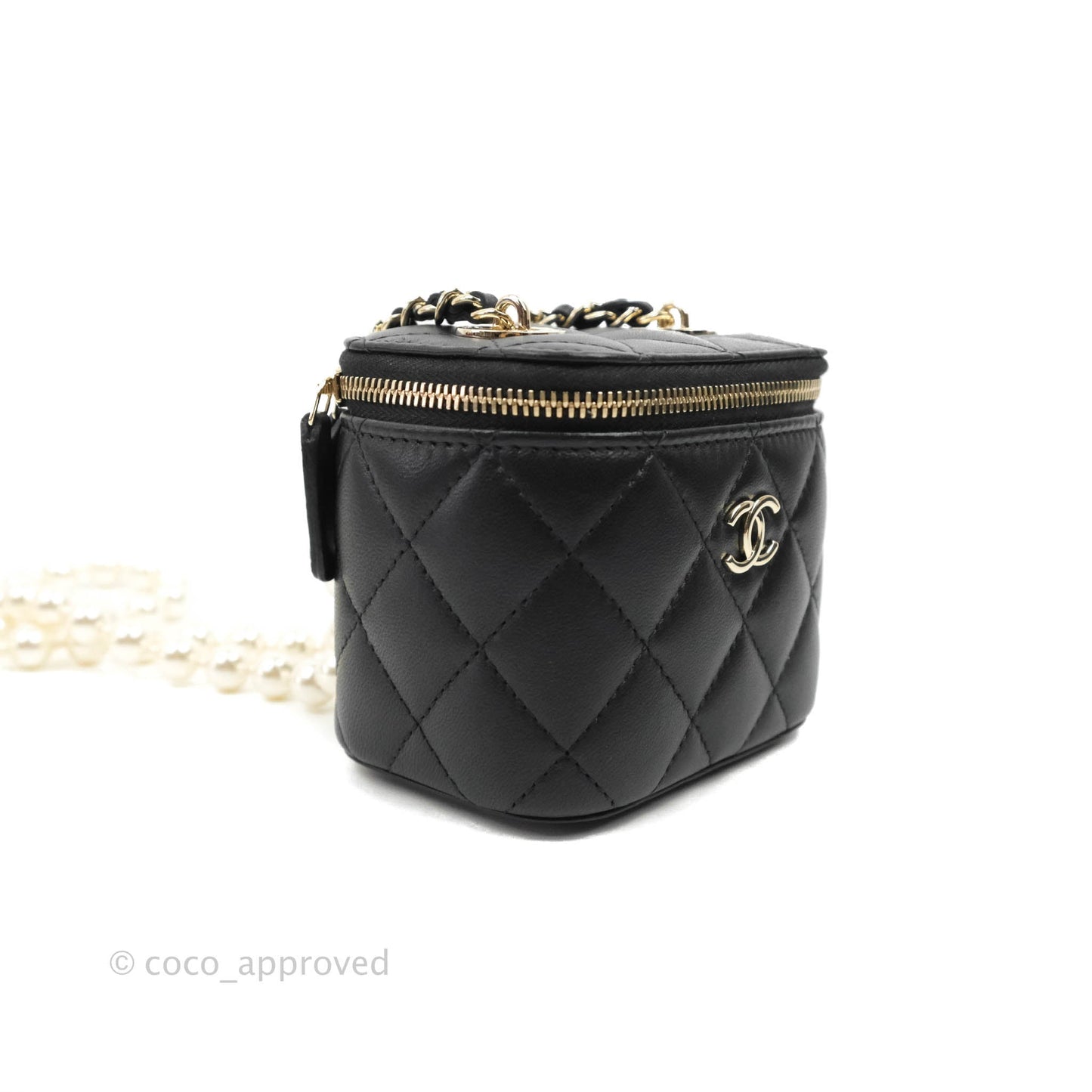 Chanel Mini Vanity With Pearl Chain Black Lambskin Gold Hardware