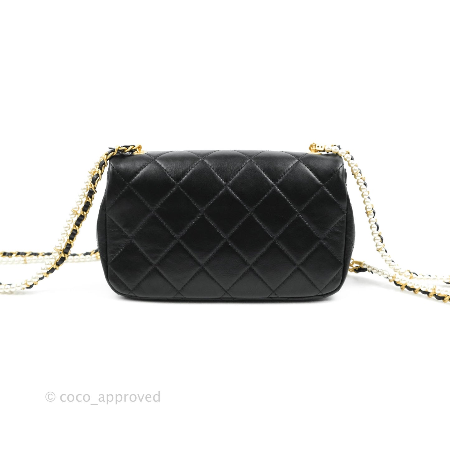 Chanel Quilted Small Crystal Pearls Flap Black Calfskin Gold Hardware 20K
