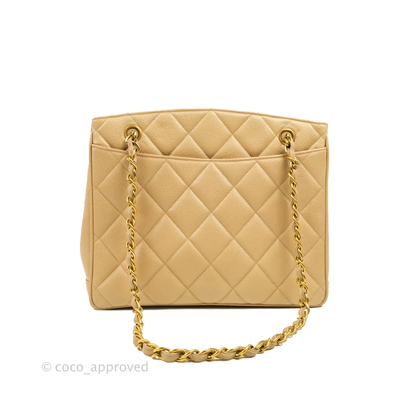 Chanel Vintage CC Quilted Tote Dark Beige Caviar 24K Gold Hardware