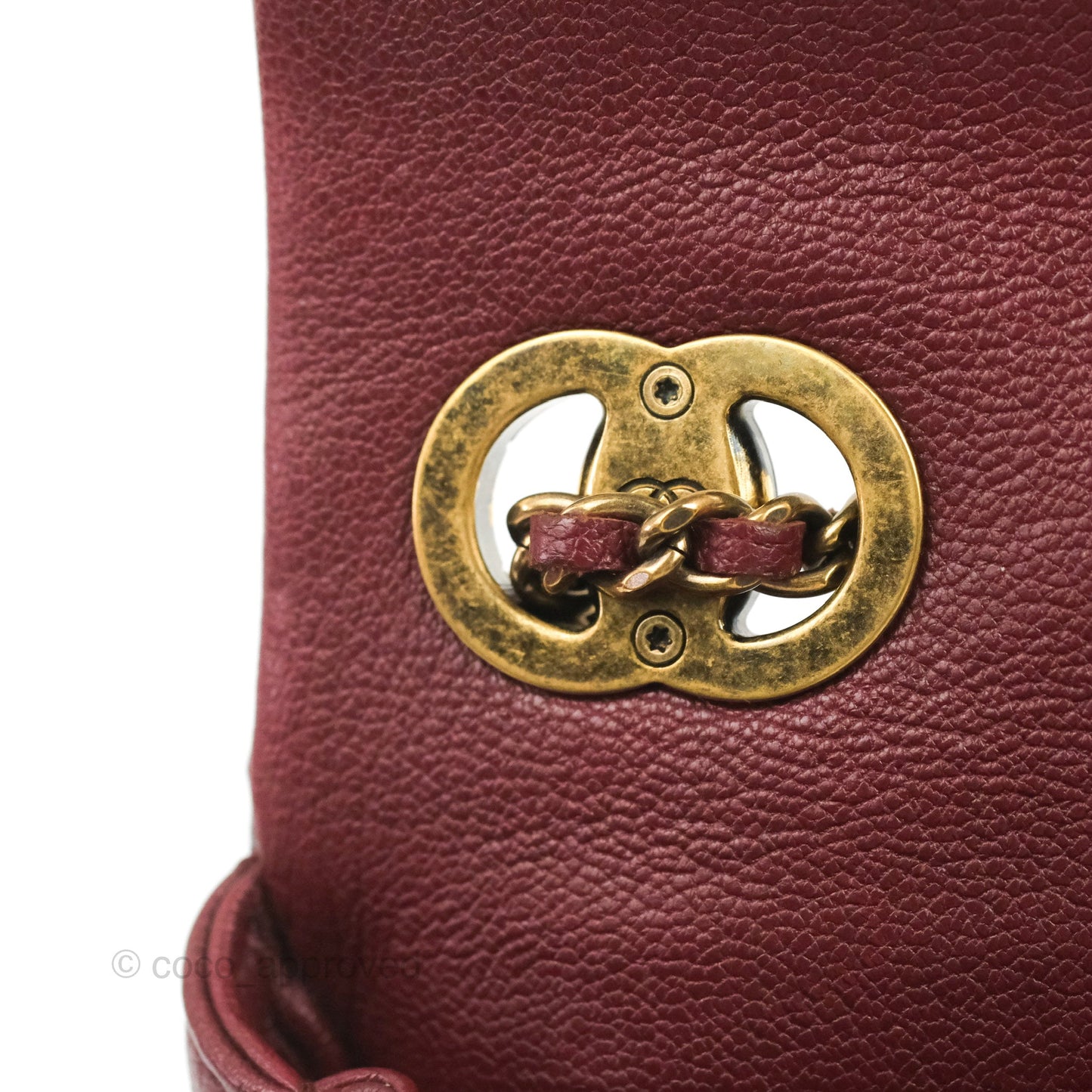 Chanel Quilted CC Eyelet Flap Burgundy Patent Goatskin Antique Gold Hardware