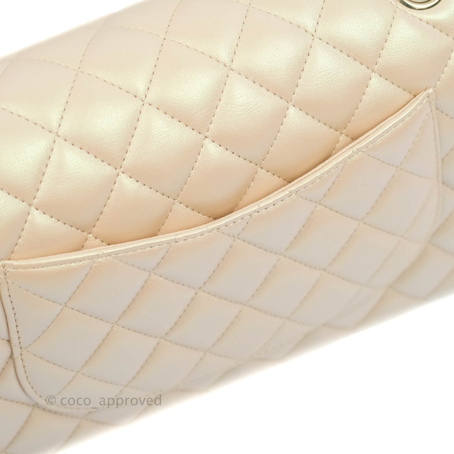 Chanel Classic M/L Medium Double Flap Iridescent Beige Calfskin Gold Hardware 21S
