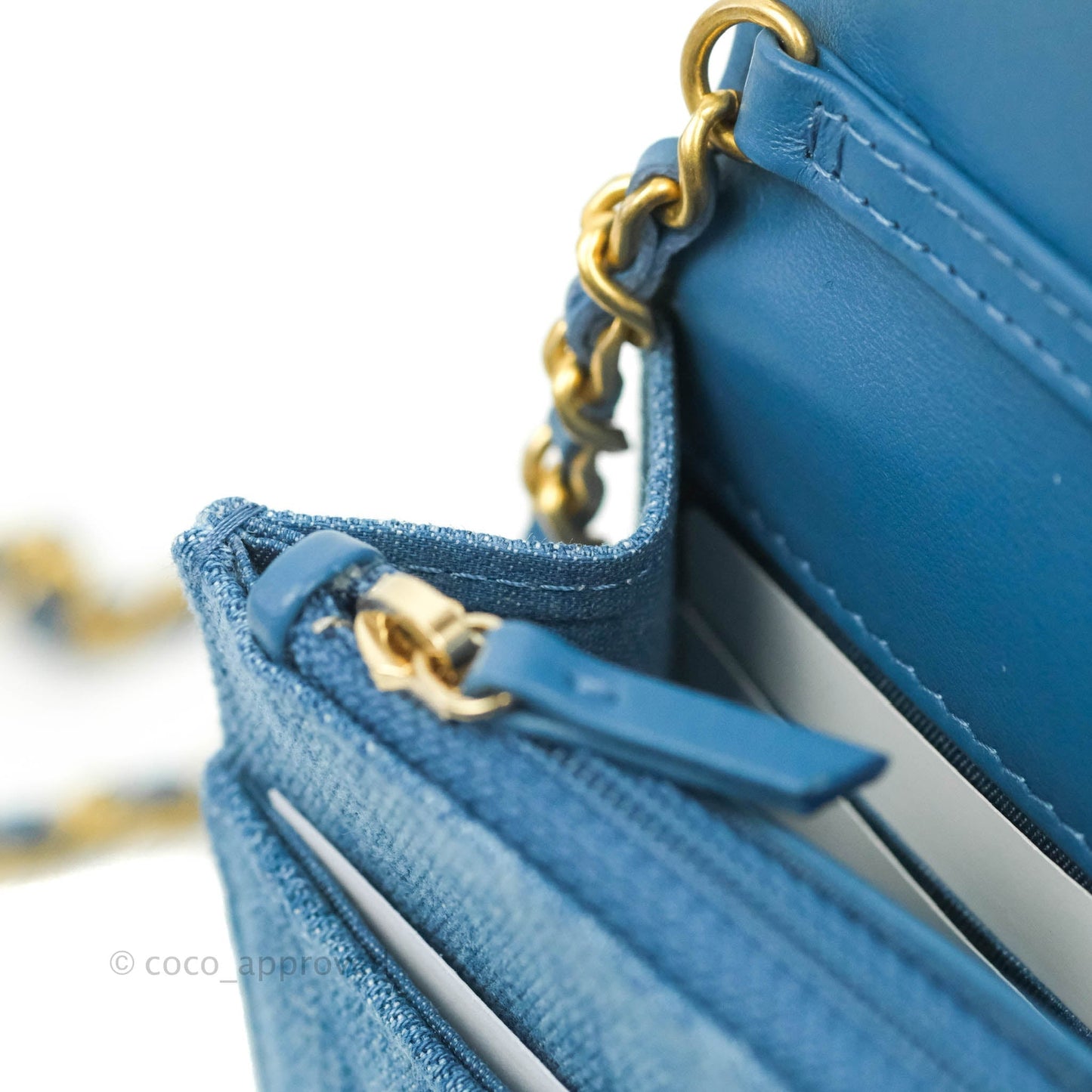 Chanel Quilted Pearl Crush Wallet on Chain WOC Denim Aged Gold Hardware