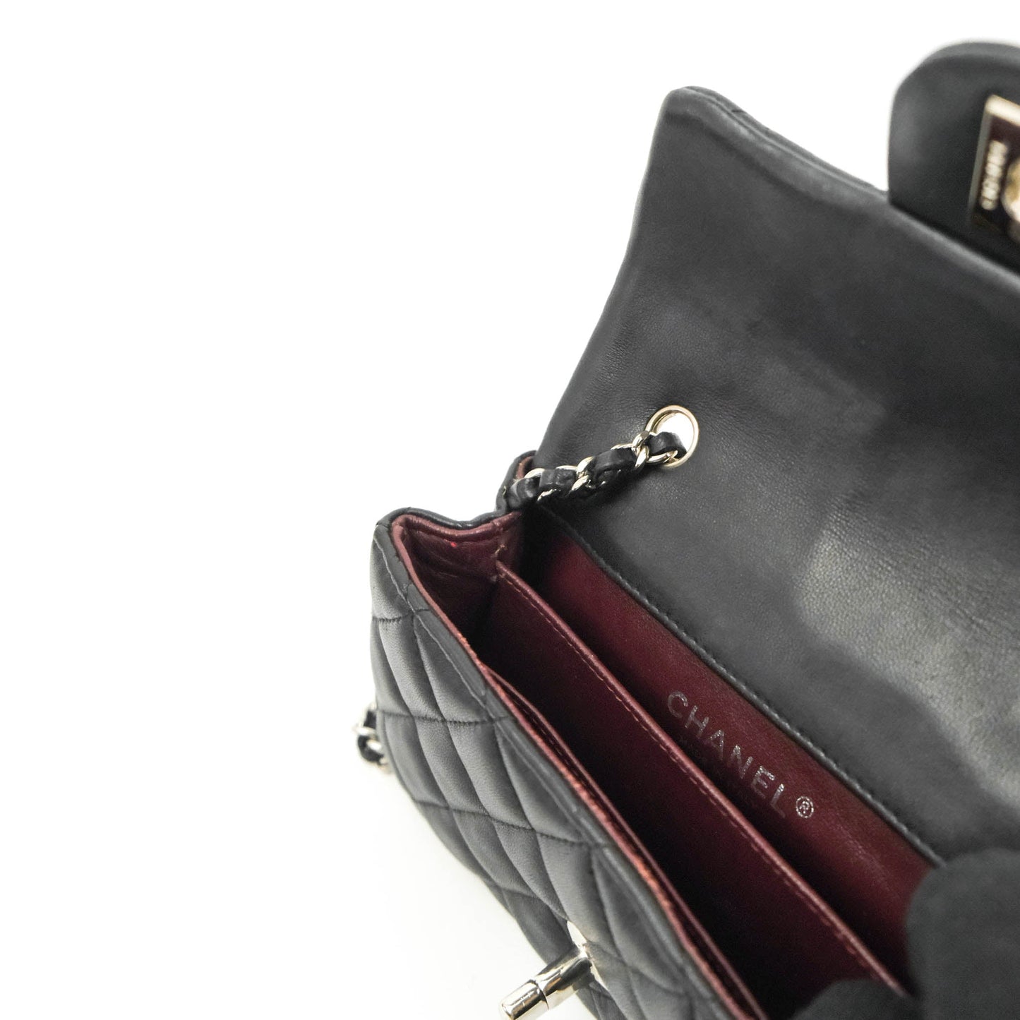 Chanel Quilted Extra Mini Rectangular Flap Black Lambskin Silver Hardware
