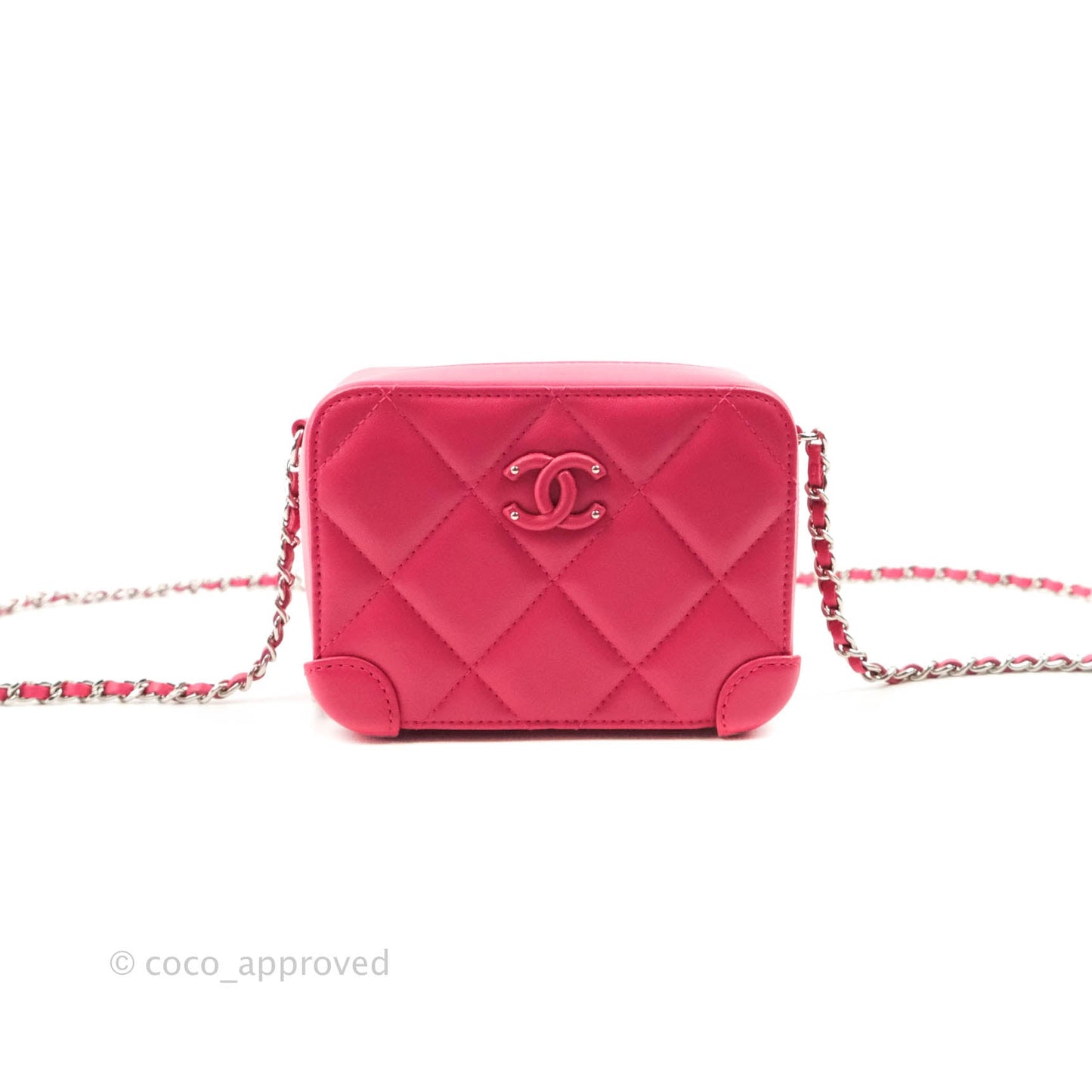 Chanel Mini Quilted Camera Case Pink Lambskin Silver Hardware