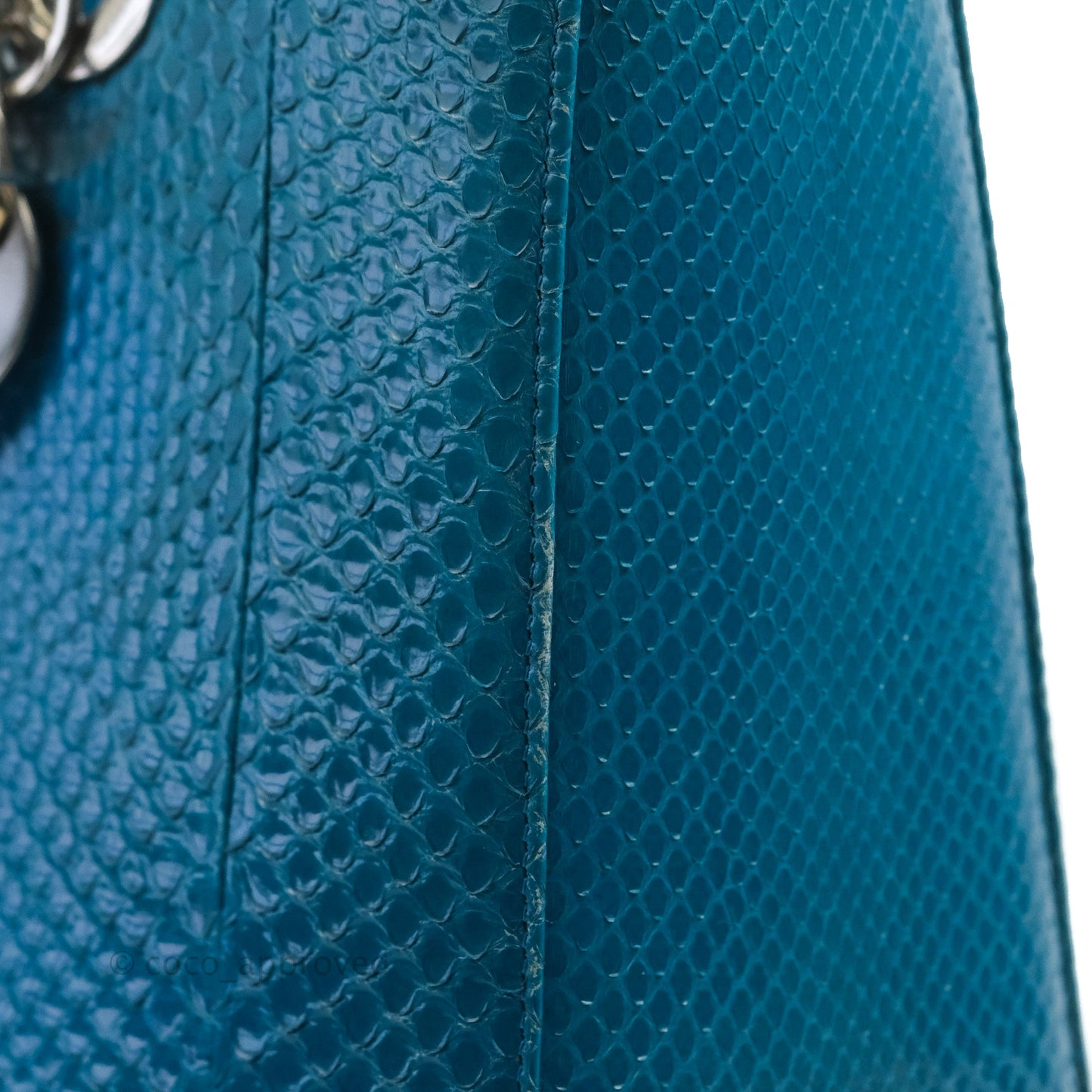 Christian Dior Large Lady Dior Python Blue Silver Hardware