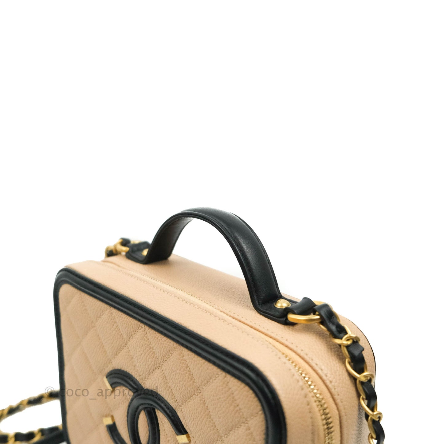 Chanel Quilted Medium CC Filigree Vanity Case Beige Caviar Gold Hardware