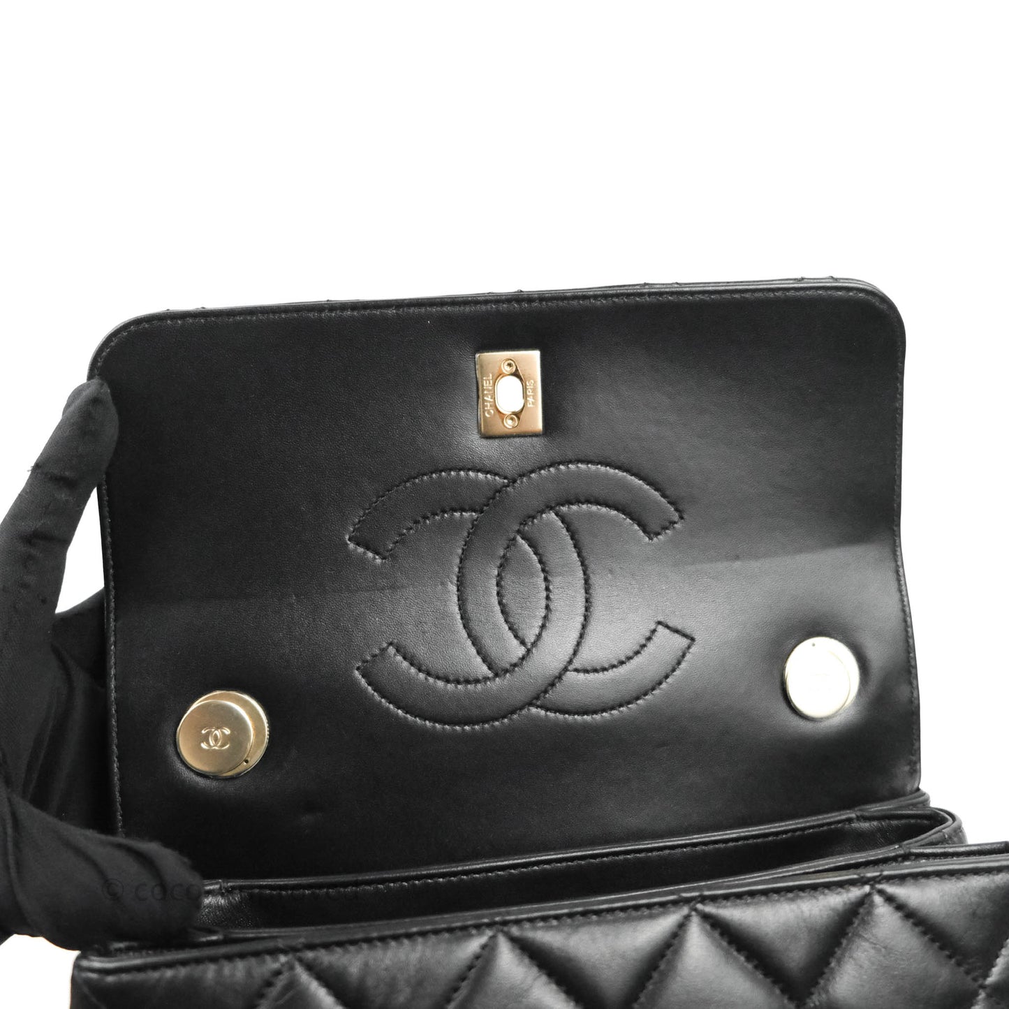Chanel Small Trendy CC Black Lambskin Gold Hardware