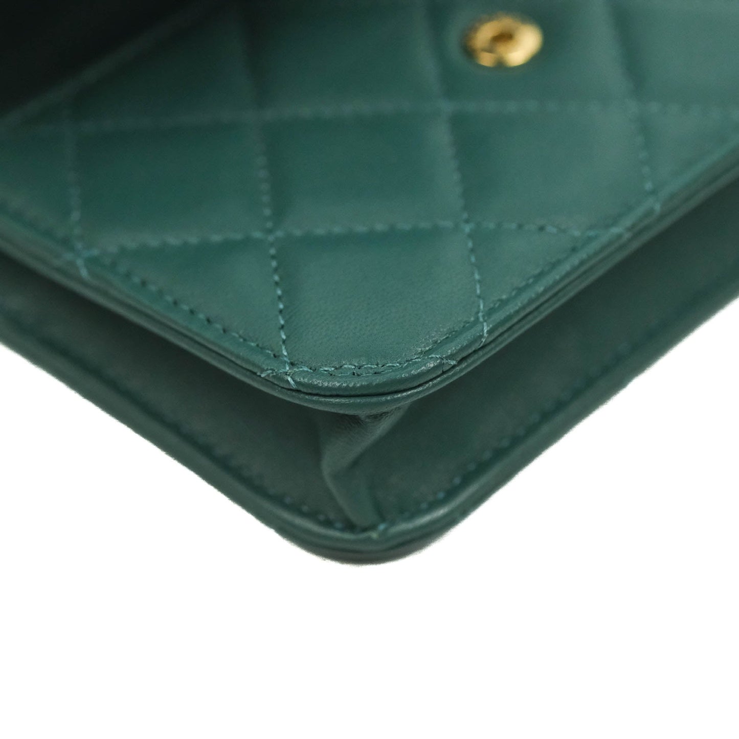 Chanel Mini Handle Flap Coin Purse With Chain Green Lambskin Gold Hardware