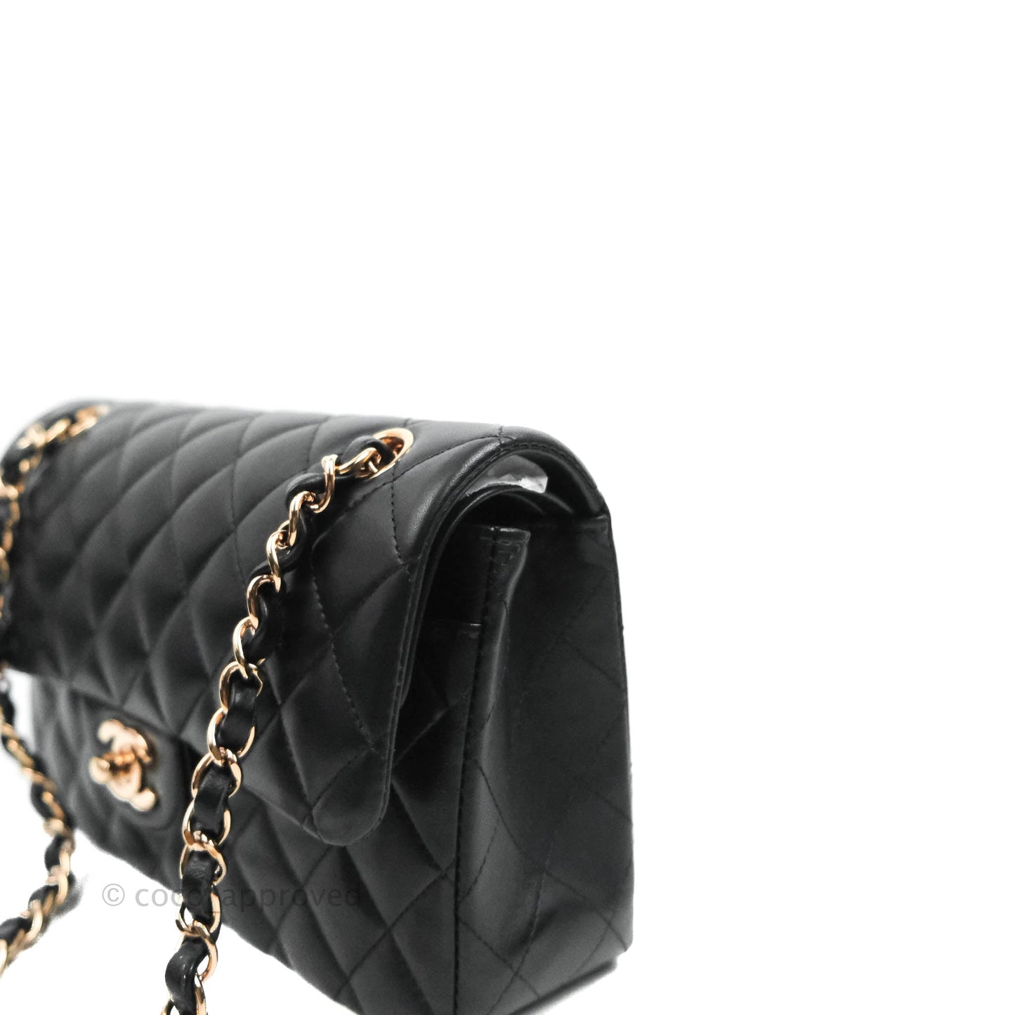 Chanel Classic Small S/M Flap Black Lambskin Rose Pink-Gold Hardware