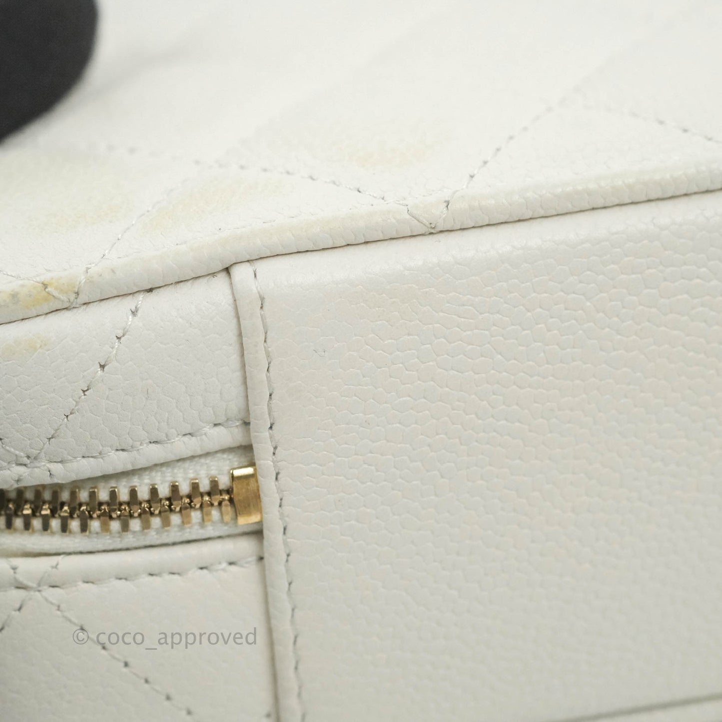 Chanel Quilted Top Handle Vanity White Caviar Gold Hardware