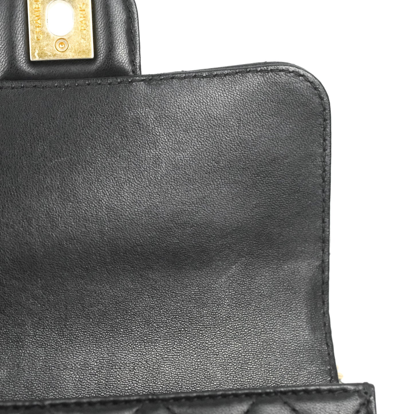 Chanel Mini Flap on Chain Black Calfskin Aged Gold Hardware